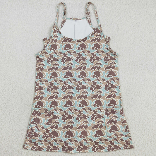 Adult Women Dress Western Khaki Camo Strap Pockets Yoga Activity Shorts Dresses GSD2734 8.9