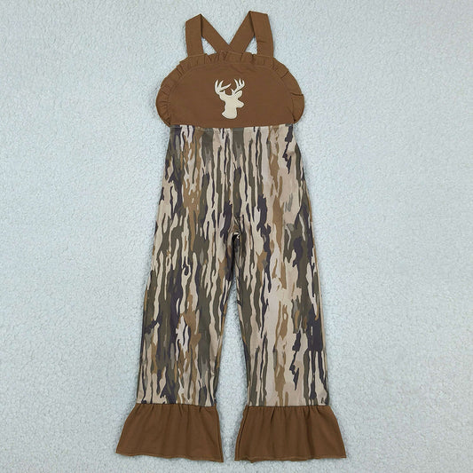 Baby Girls Clothes Embroidery Deer Strap Southern Olive Camo Hunting Jumpsuits SR4047