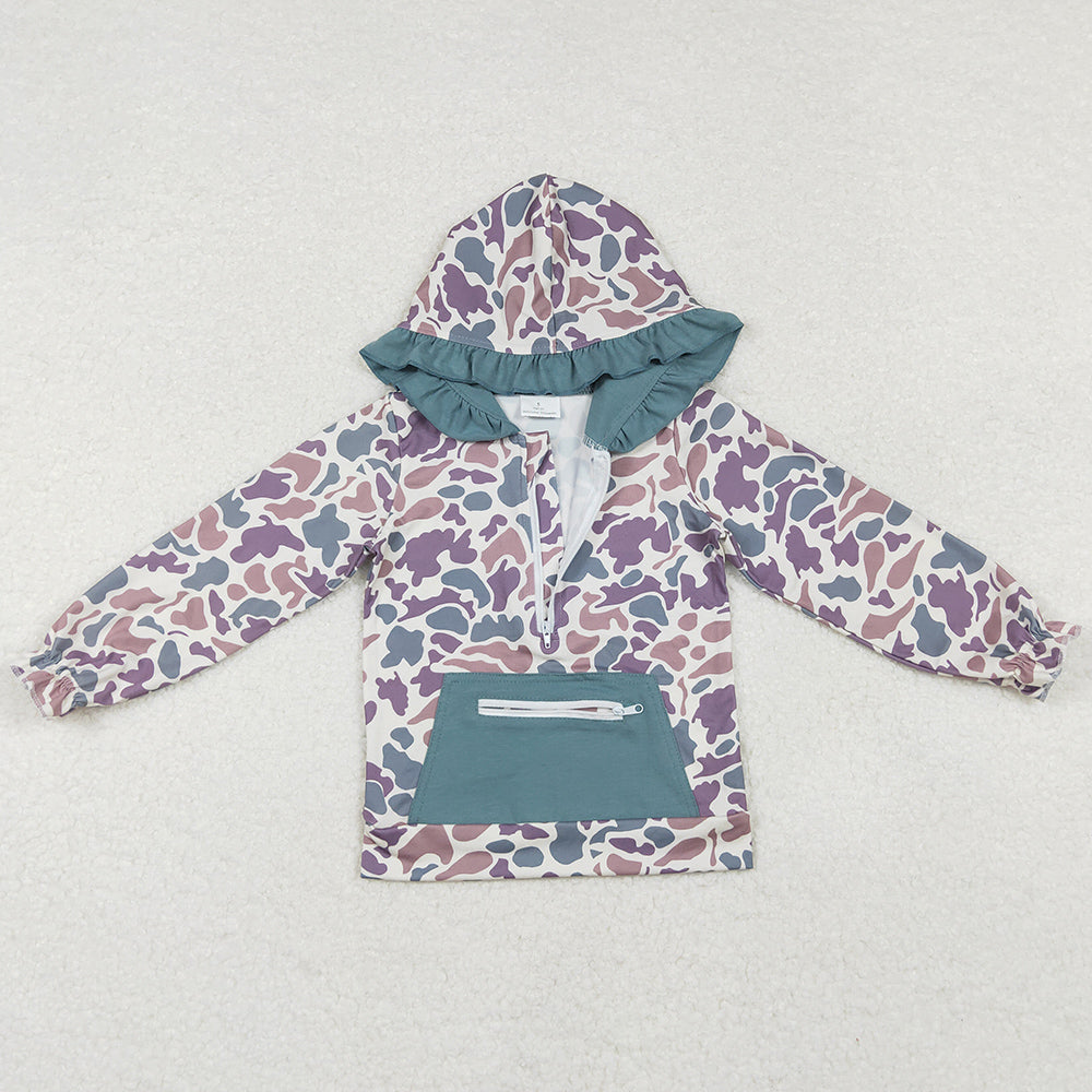 Baby Girls Clothes Hoodies Tops Ruffle Camo Hunting Hooded Long Sleeve Zip Jackets Tops GT0629
