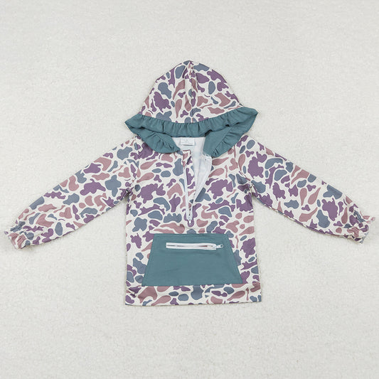 Baby Girls Clothes Hoodies Tops Ruffle Camo Hunting Hooded Long Sleeve Zip Jackets Tops GT0629