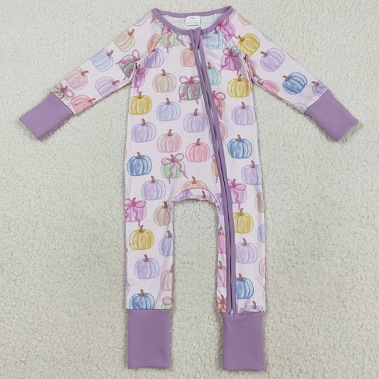 Halloween Baby Girls Rompers Colorful Bows Pumpkins Fall Zipper Footie Rompers LR2442 8.9