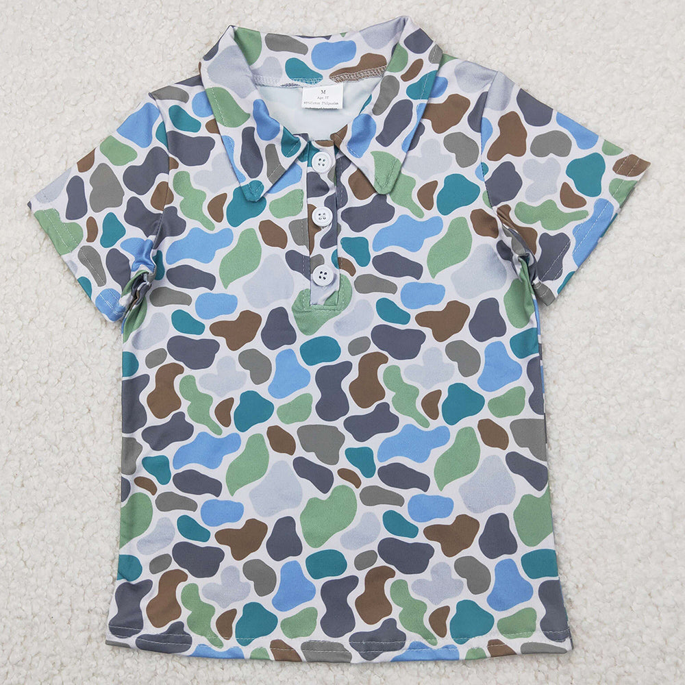 Baby Boys T-shirts Short Sleeves Button Green Camo Polo Shirts Tops BT1214