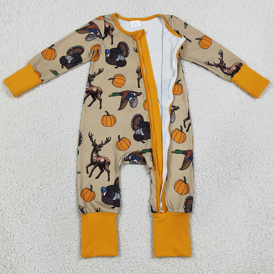 Baby Boys Rompers Pumpkins Turkey Ducks Deer Thanksgivings Two Way Zip Convertible Rompers LR3251