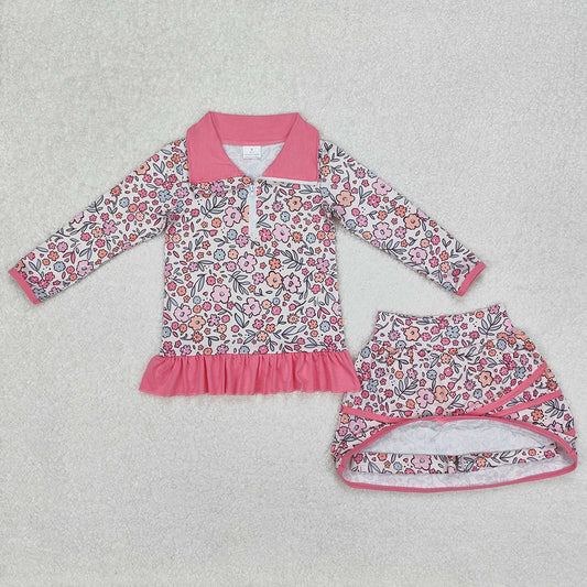 Baby Girls Clothes Bright Pink Flowers Zip Top Skirt Ruffle Skort Bottoms Sets GLD1011 3.7