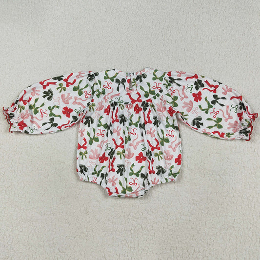 Baby Girls Smocked Rompers Embroidery Merry Christmas Colorful Bows Rompers LR2276 7.19