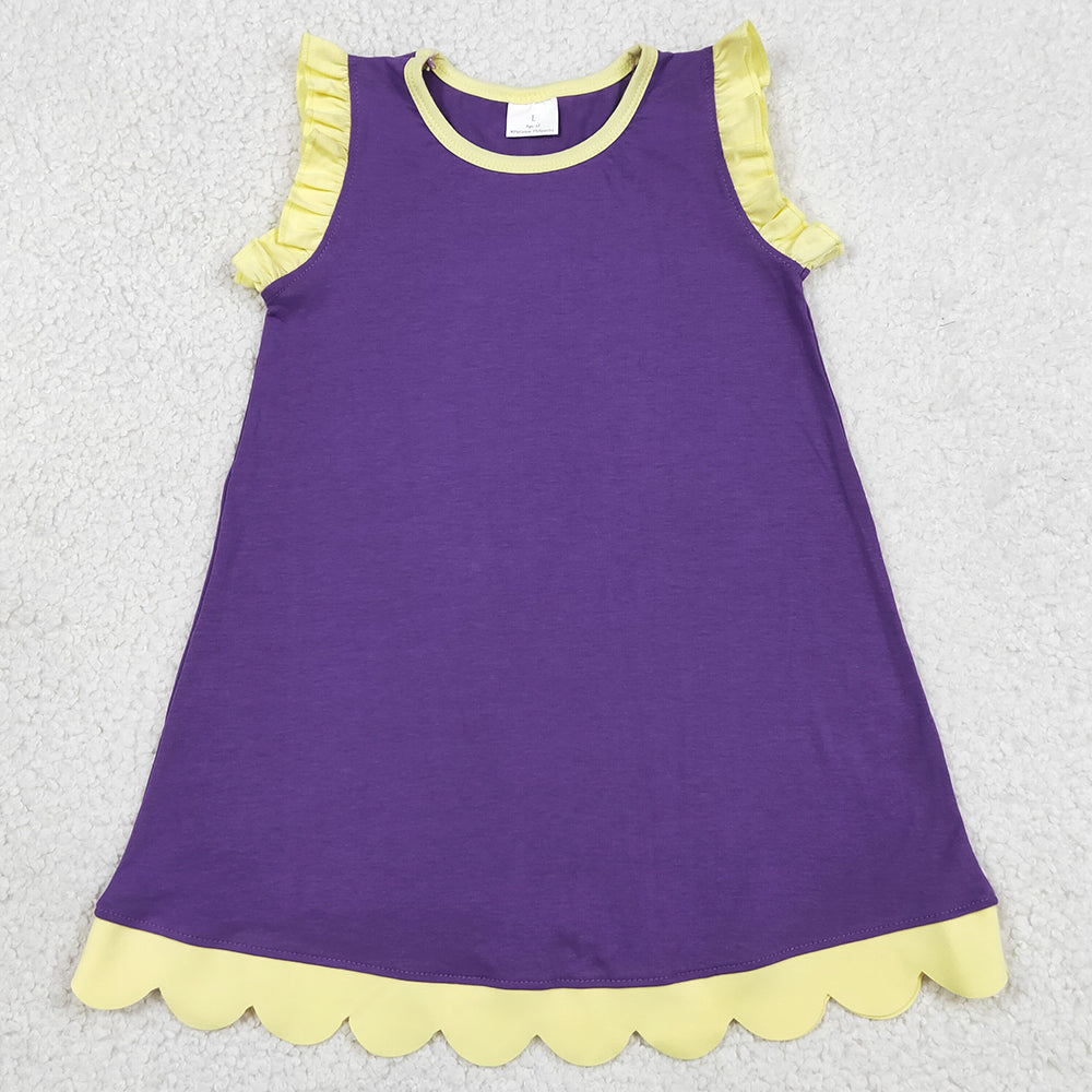 Baby Girls Dress Purple Yellow Sleeveless Scallop Knee Length Dresses GSD4046