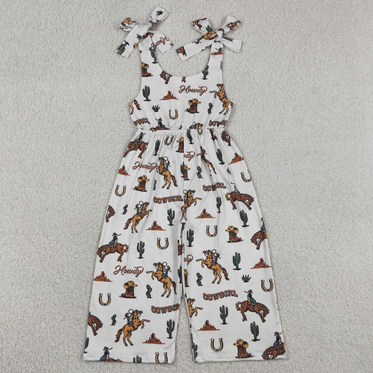 Baby Girls Jumpsuits Bows Strap Horse Rodeos Cactus Western Pants Jumpsuits SR2969