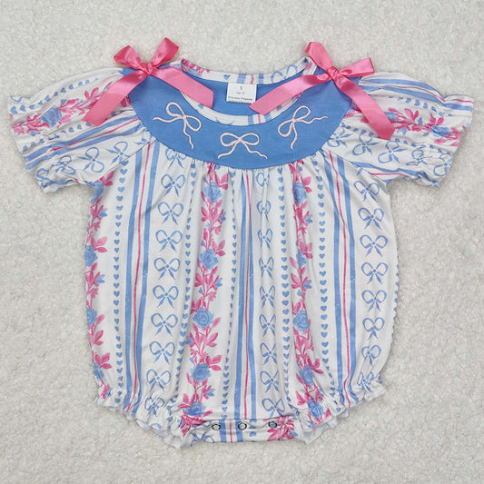 Baby Infant Girls Rompers Blue Pink Bows Short Sleeve Rompers SR2131