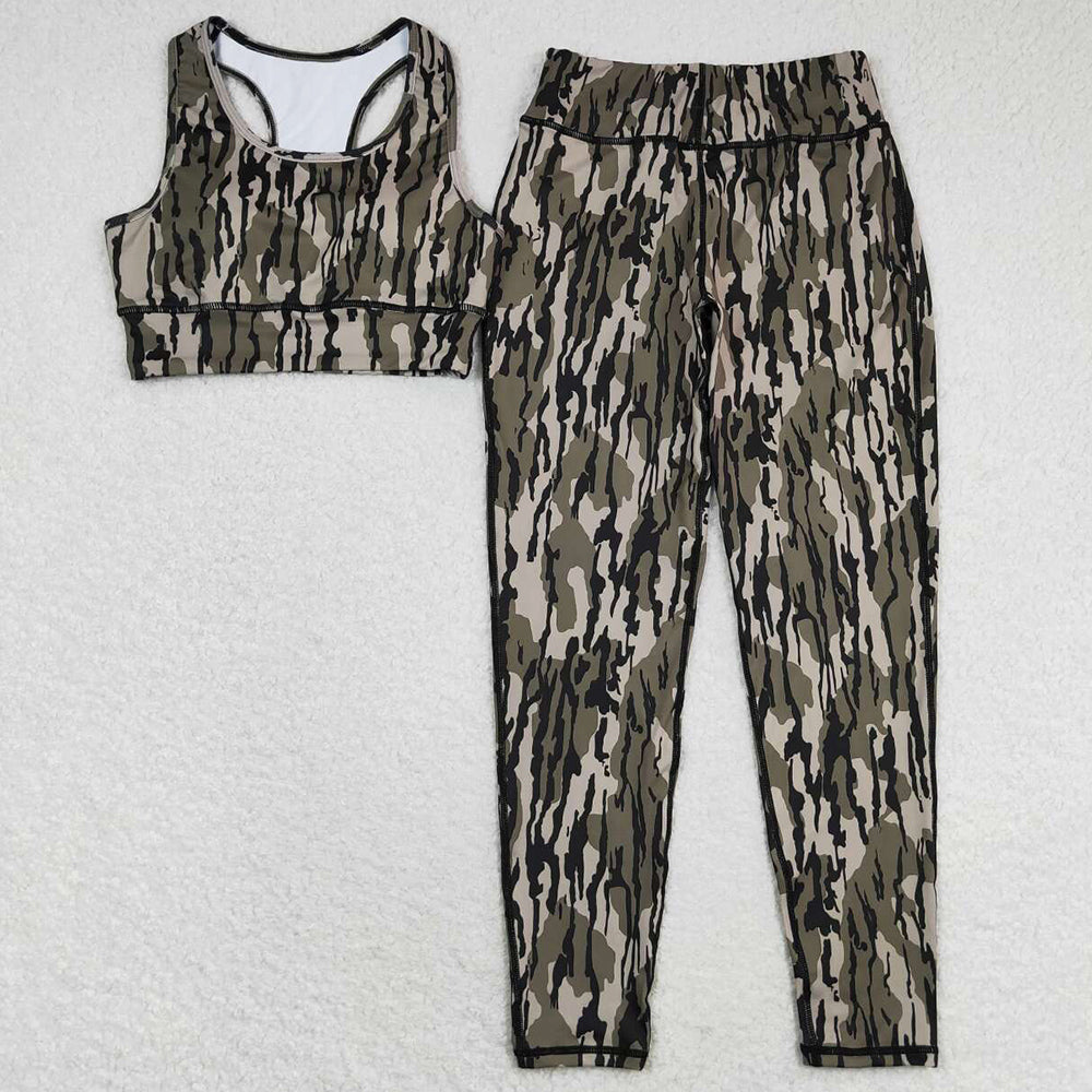 Adult Women Yoga Clothing Camo Vest Top Pants Yogo Sports Clothes Sets GSPO1461