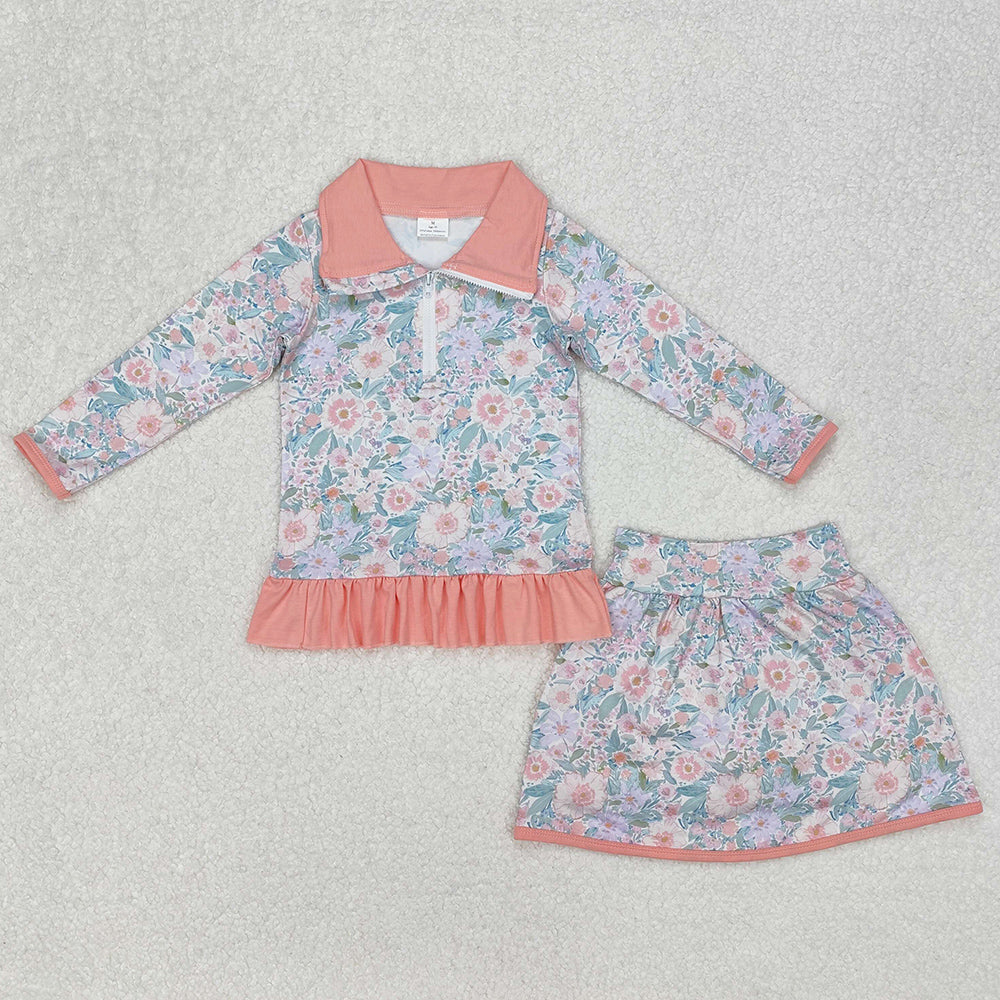 Baby Girls Clothes Pink Flowers Zip Top Skirt Ruffle Skort Bottoms Sets GLD1010 3.6