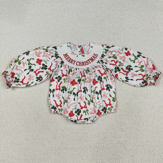 Baby Girls Smocked Rompers Embroidery Merry Christmas Colorful Bows Rompers LR2276 7.19