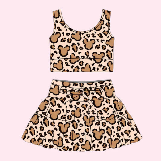 Preorder (moq 5)Baby Girls Cartoon Mouses Leopard Vest Top Skirt Shorts Clothes Set 1.7