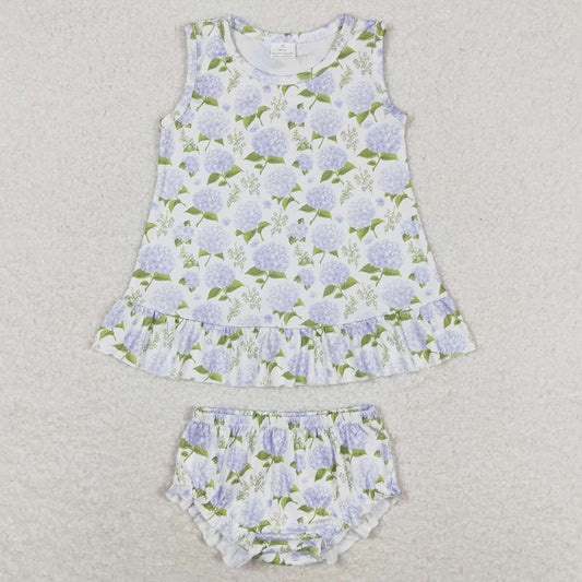 Baby Girls Clothes Flowers Sleeveless Tunic Top Bummies Sets GBO0342