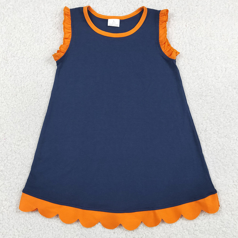 Baby Girls Dress Navy Orange Sleeveless Scallop Knee Length Dresses GSD4062