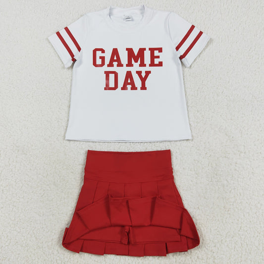 Baby Girls Clothes Short Sleeves Game Day Shirts Top Red Skorts Yoga Set GSD2742 8.16