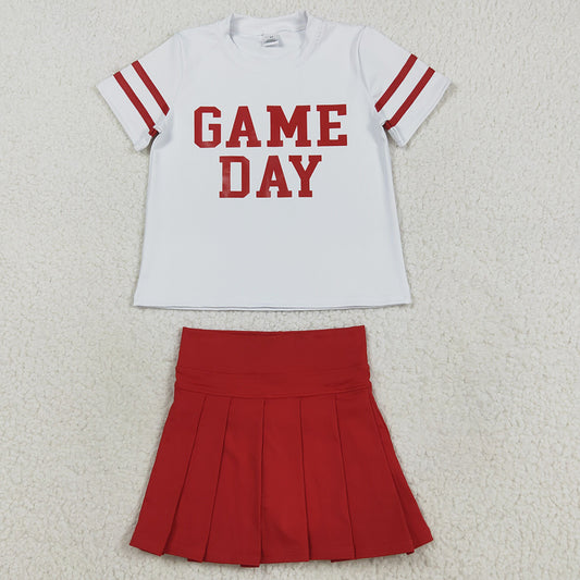 Baby Girls Clothes Short Sleeves Game Day Shirts Top Red Skorts Yoga Set GSD2742 8.16