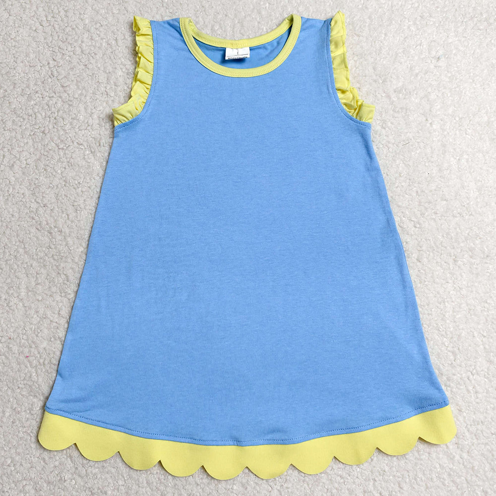 Baby Girls Dress Blue Yellow Sleeveless Scallop Knee Length Dresses GSD4061
