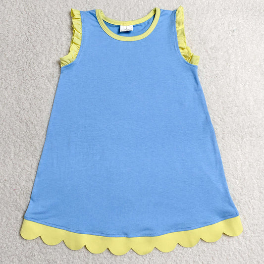 Baby Girls Dress Blue Yellow Sleeveless Scallop Knee Length Dresses GSD4061