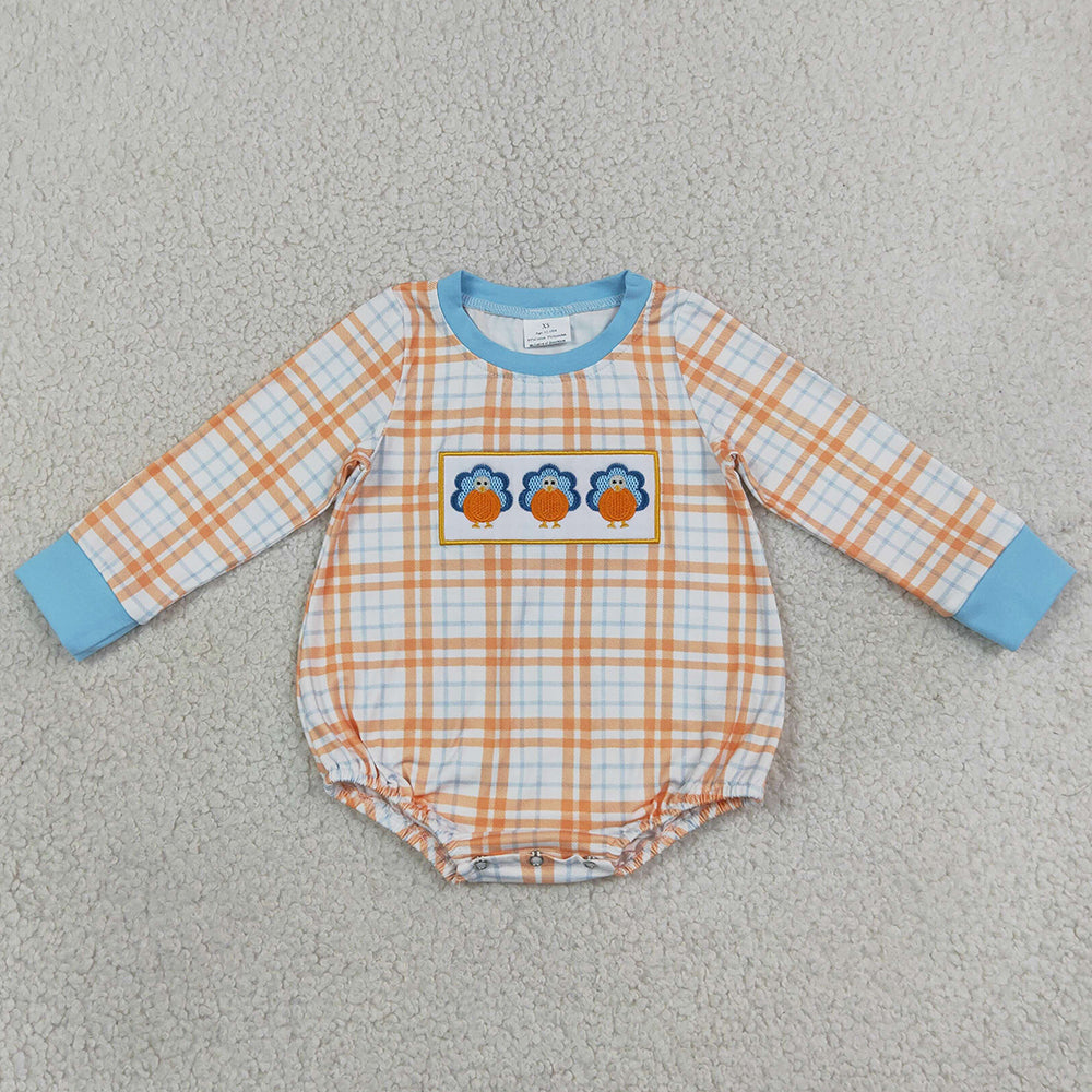 Baby Boys Rompers Embroidery Pumpkins Turkey Thanksgivings Checked Rompers LR3138