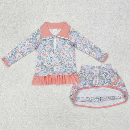 Baby Girls Clothes Pink Flowers Zip Top Skirt Ruffle Skort Bottoms Sets GLD1010 3.6