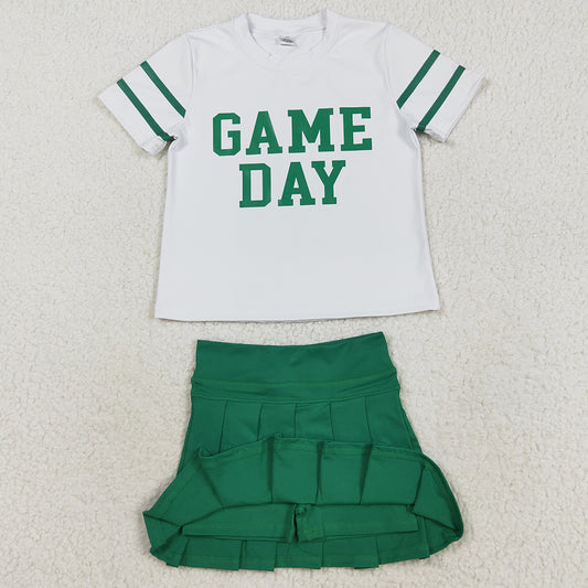 Baby Girls Clothes Short Sleeves Game Day Shirts Top Green Skorts Yoga Set GSD2743 8.16