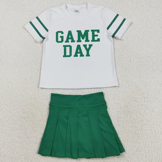 Baby Girls Clothes Short Sleeves Game Day Shirts Top Green Skorts Yoga Set GSD2743 8.16
