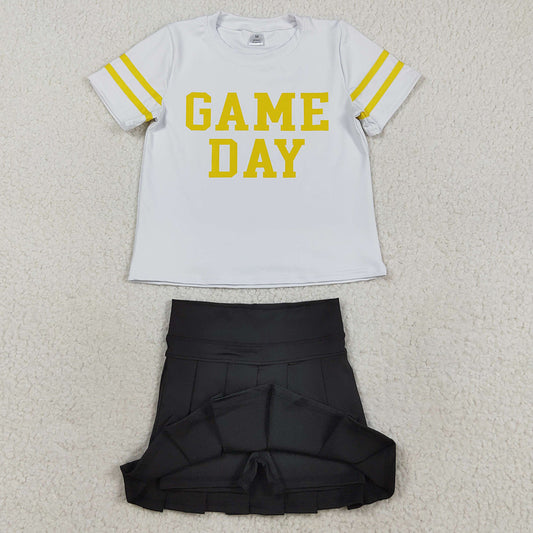 Baby Girls Clothes Short Sleeves Game Day Shirts Top Black Skorts Yoga Set GSD2760 8.16