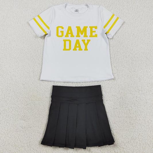 Baby Girls Clothes Short Sleeves Game Day Shirts Top Black Skorts Yoga Set GSD2760 8.16