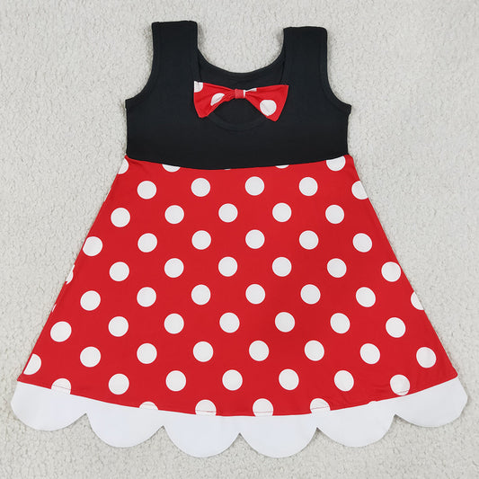 Baby Girls Dress Black Sleeveless Polka Dots Scallop Knee Length Dresses GSD2037