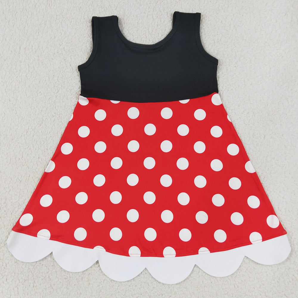 Baby Girls Dress Black Sleeveless Polka Dots Scallop Knee Length Dresses GSD2037