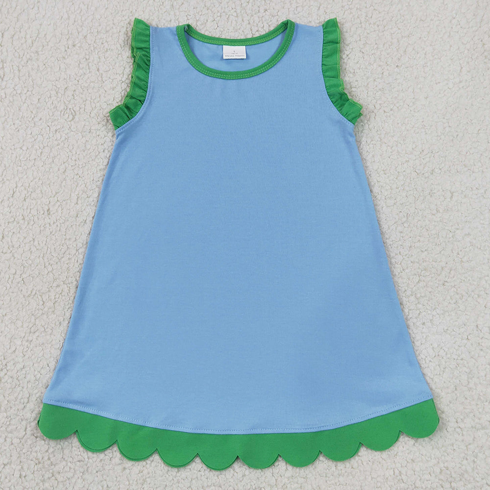 Baby Girls Dress Green Blue Sleeveless Scallop Knee Length Dresses GSD4060