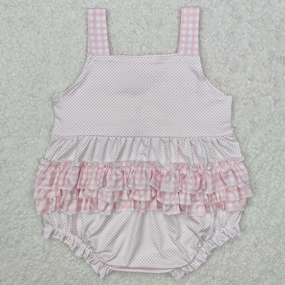 Baby Infant Girls Rompers Pink Dots Bows Straps Rompers SR2280