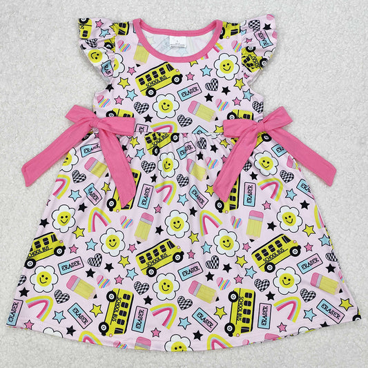 Baby Girls Dress Bus Back To School Bows Knee Length Dresses GSD1822 3.10