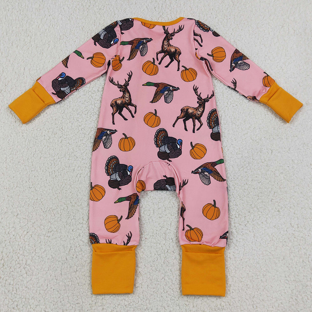 Baby Girls Rompers Pumpkins Turkey Ducks Deer Thanksgivings Two Way Zip Convertible Rompers LR3252
