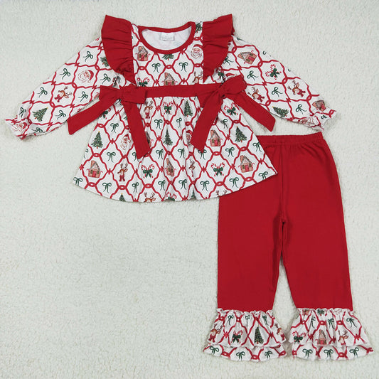 Baby Girls Clothes Christmas Trees Bows Tunic Ruffle Pants Clothes Sets GLP2525 7.19