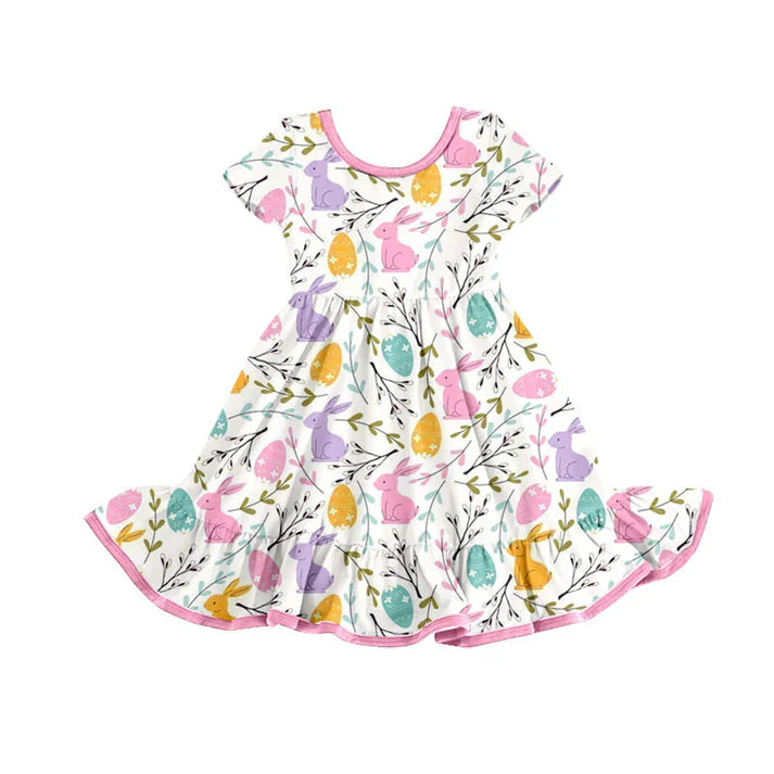 Preorder(moq 5) Baby Girls Rabbits Eggs Easter Ruffle Knee Length Dresses 10.15