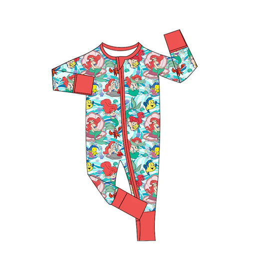 Preorder (moq 5)Baby Girls Cartoon Mermaid Zipper Footie Rompers 10.30
