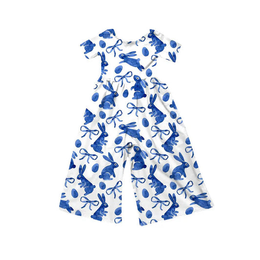 Preorder(moq 5) Baby Girls Blue Rabbits Eggs Bows Easter Pant Jumpsuits 10.15