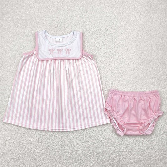 Baby Girls Clothes Pink Sleeveless Bows Tunic Tops Bummies Sets GBO0476 4.28