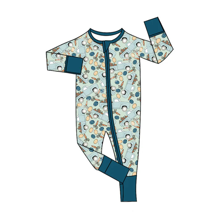 Preorder (moq 5)Baby Boys Carrots Eggs Trucks Easter Two Way Zip Convertible Rompers 11.14