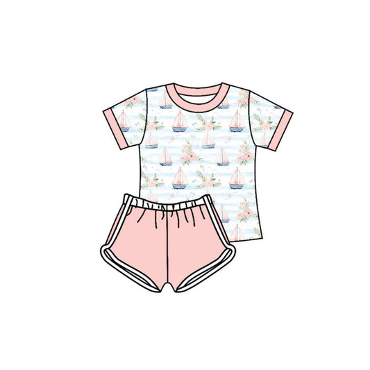 Preorder(moq 5) Baby Girls Flowers Boats Stripe Top Shorts Clothes Sets 11.14