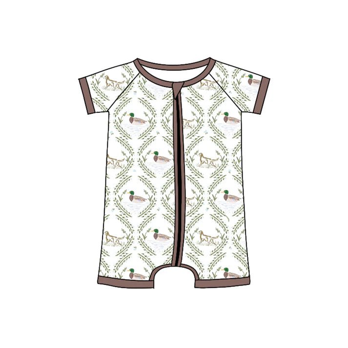 Preorder (moq 5)Baby Boys Short Sleeves Dogs Ducks Zipper Rompers 4.26