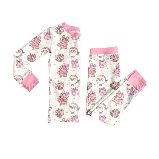 Preorder (moq 5)Baby Girls Long Sleeves Trees Santa Gifts Top Pant Pajamas Sets 6.10