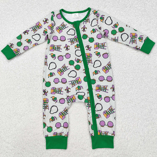 Infant Baby Kids Rompers Mardi Gras Zip Long Sleeve Rompers LR2039