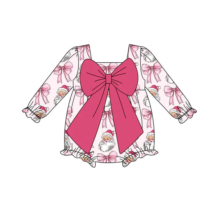 Preorder (moq 8)Baby Girls Pink Santa Bows Christmas Ruffle Rompers 9.18