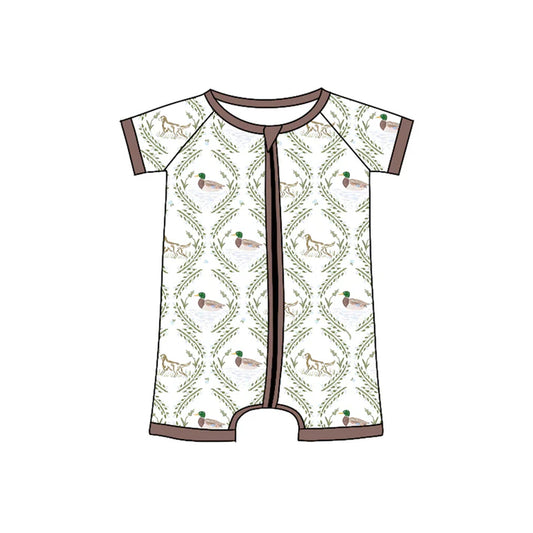 Preorder (moq 5)Baby Boys Short Sleeves Dogs Ducks Zipper Rompers 5.13
