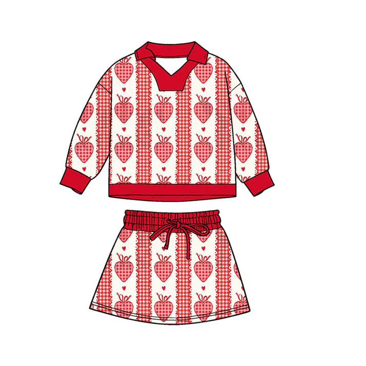 Preorder (moq 5)Baby Girls Hearts Strawberry Stripe Top Skirt Shorts Valentines Clothes Sets 11.20