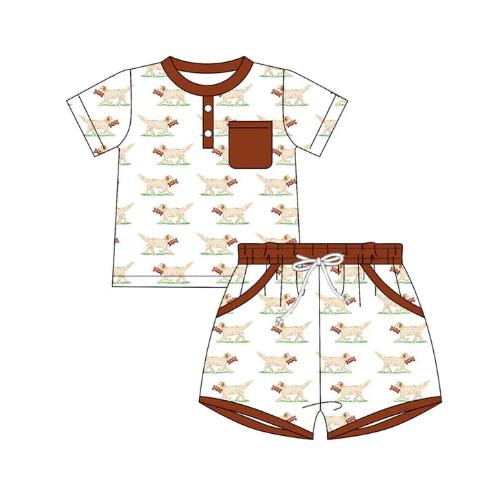 Preorder(moq 5) Baby Boys Dogs Plaid Button Top Pocket Shorts Clothes Sets 10.31