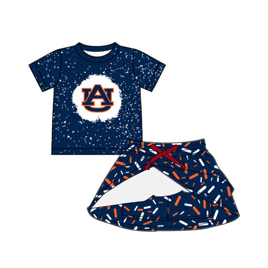 Preorder (moq 5)Baby Girls Navy Short Sleeves AU Top Drip Skirts Team Set 6.17