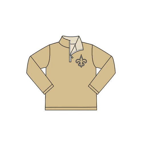 Preorder moq 5 Baby Boys Khaki Saint Team Zip Pullovers Tops 7.23